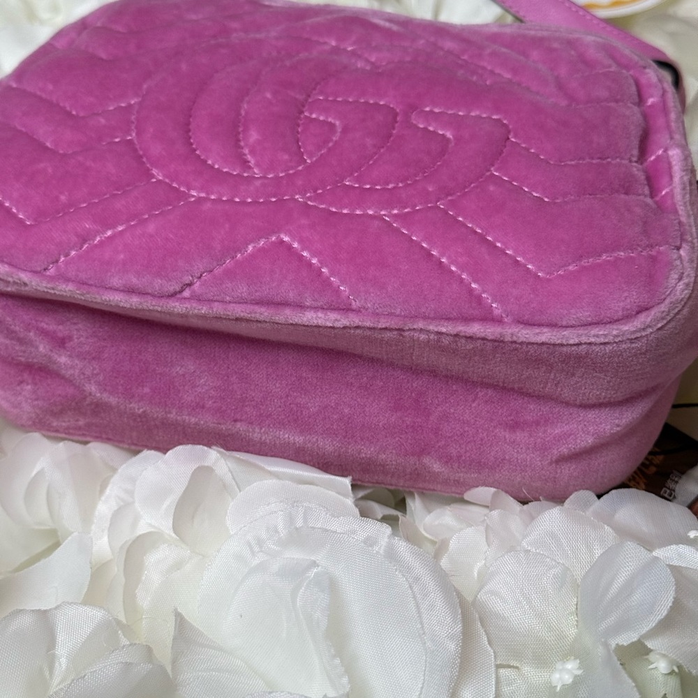 Gucci GG Pink Marmont Matelasse Velvet Crossbody Bag Rhinestones- Authentic - Picture 15 of 16